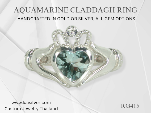 gemstone claddagh with aquamarine gem